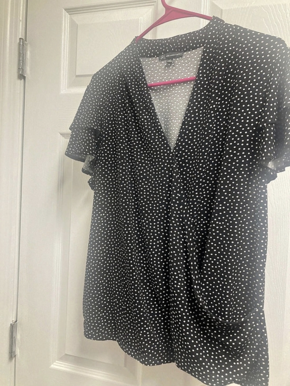 Adrianna Papell Polka Dot Blouse in Black & White Size XL Like New